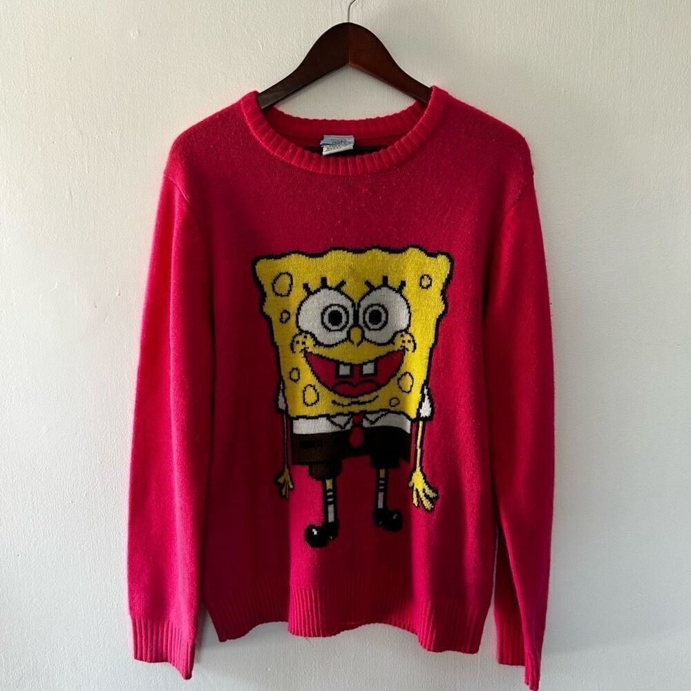 Spongebob Squarepants Nickelodeon Magenta Pink Sweater Size XL y2k Nostalgic